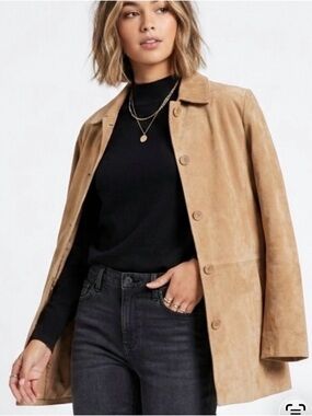 Bernardo Camel Suede Button-Front jacket vintage women sz XL